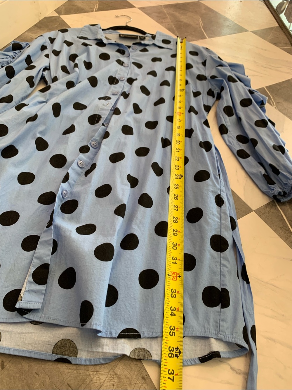 New York & Company Blue and Black Polka Dot Long Sleeve Shirt Dress - Picture 4 of 5